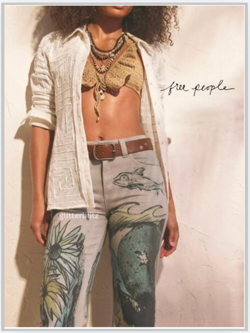 Free People "We The Free Tinsley" Printed Jeans  Seashore Combo